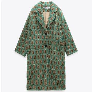 NWT Wool Limited Edition ZARA Green Jacquard Coat XS/S